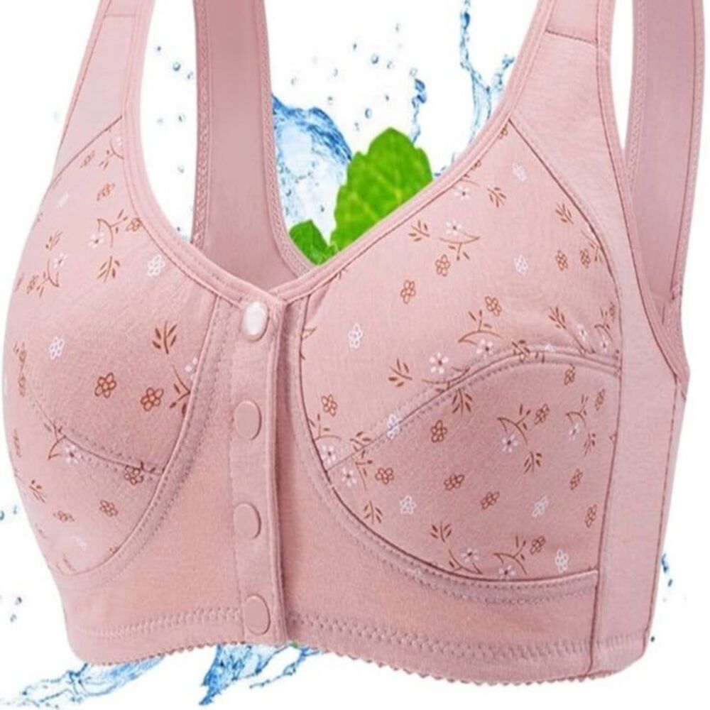 Front Open Bra for Older Women, Comfortable Convenient Button Cotton Bra Size 40